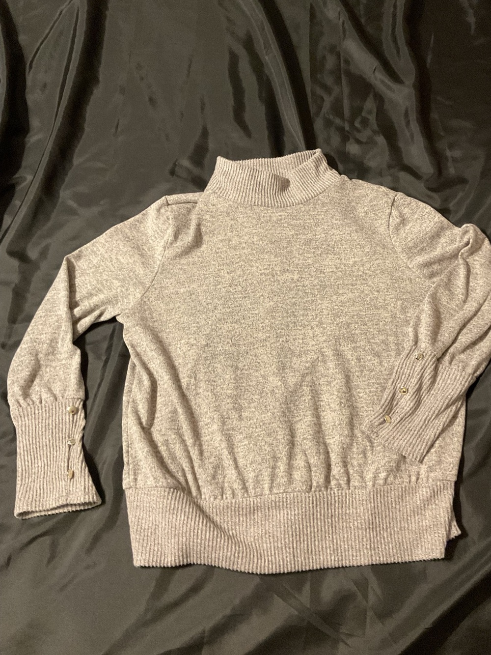 Parallel Skies Heather Gray Mock Neck Sweater with Button Cuffs XL